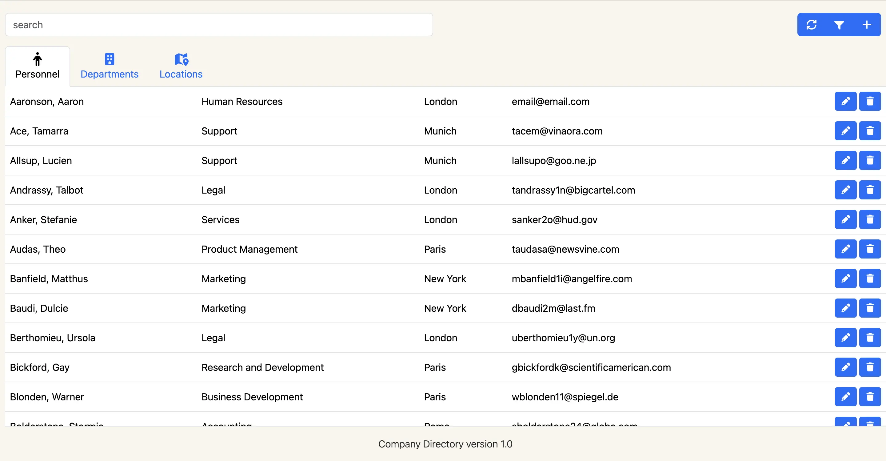 Company Directory project screenshot